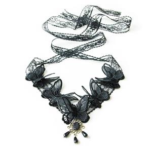 Black Queen Pendant Lace Butterfly Hairband J19188