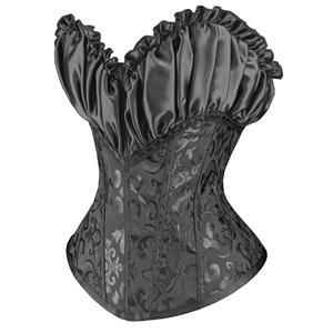 Black Renaissance Corset Ruffle Strapless Corset Bustier Tummy Control Lace Up Jacquard Body Shaper N23465