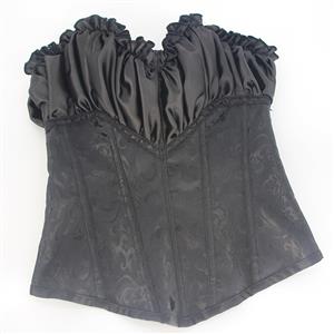 Black Renaissance Corset Ruffle Strapless Corset Bustier Tummy Control Lace Up Jacquard Body Shaper N23465