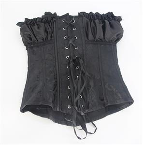 Black Renaissance Corset Ruffle Strapless Corset Bustier Tummy Control Lace Up Jacquard Body Shaper N23465