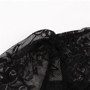 Vintage Black Lace Patchwork Stand Neck High Waist A-line Midi Dress N23009