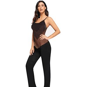 Black Sexy Women's Perspective Gauze Strappy Bustier Clubwear Vest Crop Top Set N18598