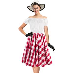 Women's T-shirt and Skirt Set, Vintage T-shirt Skirt Set, Short Sleeve T-shirt and Plaid Skirt Set, #N12968