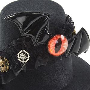 Black Steampunk Gear Bat Wing and Devil's Eyeball Halloween Costume Top Hat J22870