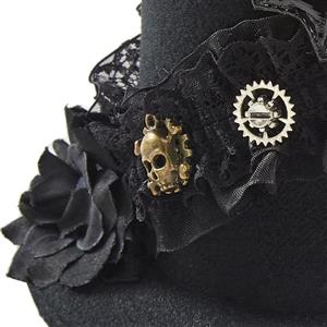 Black Steampunk Gear Bat Wing and Devil's Eyeball Halloween Costume Top Hat J22870