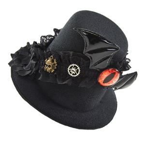 Black Steampunk Gear Bat Wing and Devil's Eyeball Halloween Costume Top Hat J22870