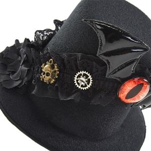 Black Steampunk Gear Bat Wing and Devil's Eyeball Halloween Costume Top Hat J22870