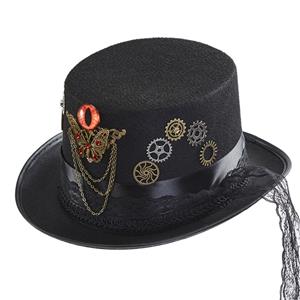 Black Steampunk Devil's Eyeball and Gear Butterfly Halloween Costume Top Hat J22862