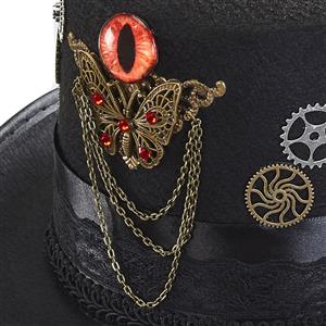 Black Steampunk Devil's Eyeball and Gear Butterfly Halloween Costume Top Hat J22862