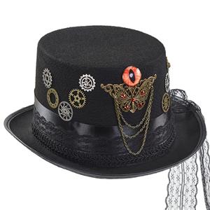 Black Steampunk Devil's Eyeball and Gear Butterfly Halloween Costume Top Hat J22862