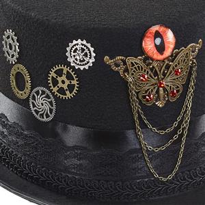 Black Steampunk Devil's Eyeball and Gear Butterfly Halloween Costume Top Hat J22862