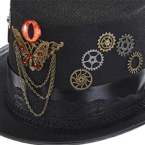 Black Steampunk Devil's Eyeball and Gear Butterfly Halloween Costume Top Hat J22862