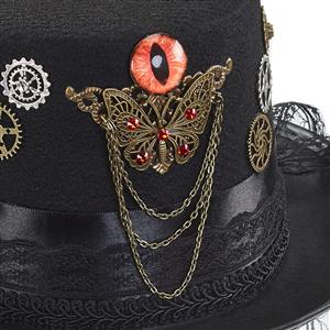 Black Steampunk Devil's Eyeball and Gear Butterfly Halloween Costume Top Hat J22862