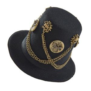 Black Steampunk Vintage Dial and Skull Head Halloween Costume Top Hat J22875