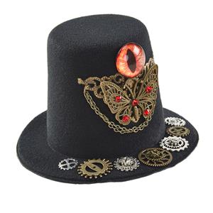 Black Steampunk Devil's Eyeball and Gear Butterfly Halloween Costume Top Hat J22869