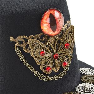 Black Steampunk Devil's Eyeball and Gear Butterfly Halloween Costume Top Hat J22869