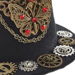 Black Steampunk Devil's Eyeball and Gear Butterfly Halloween Costume Top Hat J22869