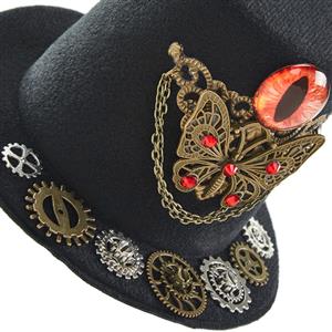 Black Steampunk Devil's Eyeball and Gear Butterfly Halloween Costume Top Hat J22869