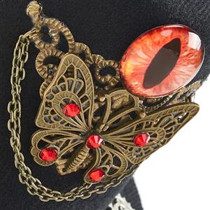 Black Steampunk Devil's Eyeball and Gear Butterfly Halloween Costume Top Hat J22869