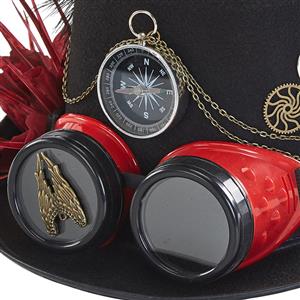 Feather Steampunk Compass and Gear Goggles Masquerade Halloween Costume Top Hat J22864