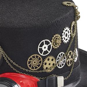 Feather Steampunk Compass and Gear Goggles Masquerade Halloween Costume Top Hat J22864