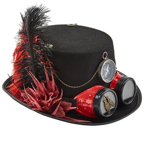 Feather Steampunk Compass and Gear Goggles Masquerade Halloween Costume Top Hat J22864