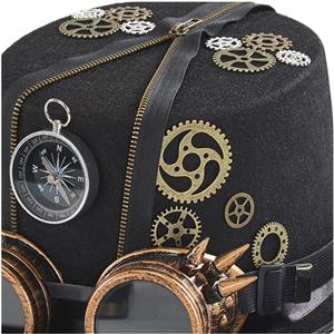 Black Steampunk Compass and Gear Goggles Masquerade Halloween Costume Top Hat J22860