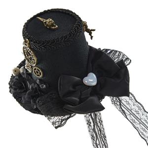 Black Steampunk Skull Head Compass and Key Halloween Costume Top Hat J22867