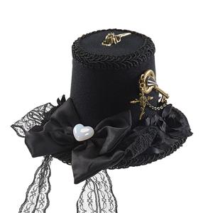 Black Steampunk Skull Head Compass and Key Halloween Costume Top Hat J22867