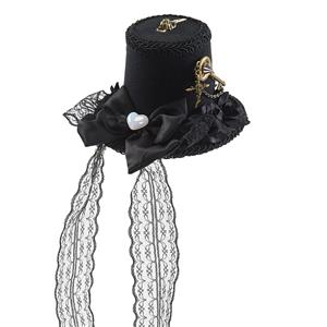 Black Steampunk Skull Head Compass and Key Halloween Costume Top Hat J22867