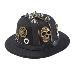 Steampunk Black Zipper Rivet Skull Head Halloween Costume Top Hat J22871