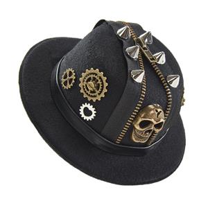 Steampunk Black Zipper Rivet Skull Head Halloween Costume Top Hat J22871