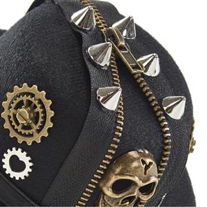 Steampunk Black Zipper Rivet Skull Head Halloween Costume Top Hat J22871