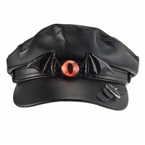 Black PU Steampunk Red Eye Wing Halloween Costume Peaked Cap J22803