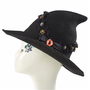 Black Lace Steampunk Wizard Gear Skull Hand Halloween Costume Top Hat J22797