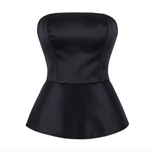 Black corset, strapless bustier, waist trainer, back lace-up corset, ruffle hem corset, satin bow detail, figure shaping, seamless shapewear, evening wear corset, bridal corset, vintage corset, body shaper, adjustable corset, romantic lingerie, special occasion shapewear #N23843
