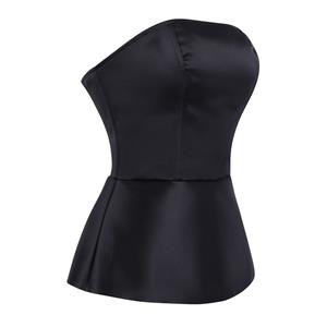 Black Strapless Corset with Back Lace-Up and Ruffle Hem N23843