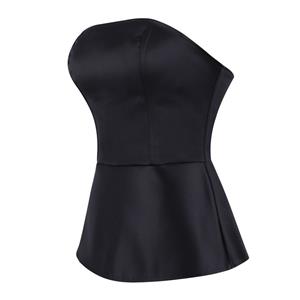 Black Strapless Corset with Back Lace-Up and Ruffle Hem N23843