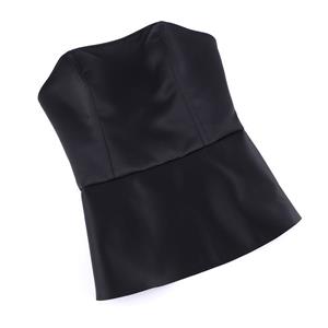 Black Strapless Corset with Back Lace-Up and Ruffle Hem N23843