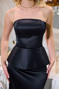 Black Strapless Corset with Back Lace-Up and Ruffle Hem N23843