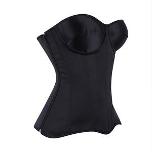 Black Strapless Corset Top, Front Lace-Up Bustier with Boning and Side Zipper for Waist Training N23844