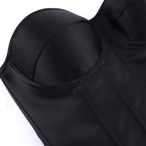 Black Strapless Corset Top, Front Lace-Up Bustier with Boning and Side Zipper for Waist Training N23844