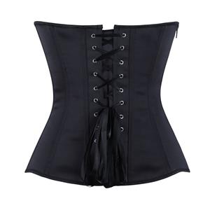 Black Strapless Corset Top, Front Lace-Up Bustier with Boning and Side Zipper for Waist Training N23844