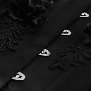 Retro Black Embroidery Bead Flower Busk Closure Waist Shaping Underbust Corset N20232