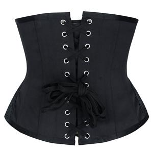 Retro Black Embroidery Bead Flower Busk Closure Waist Shaping Underbust Corset N20232