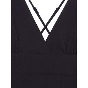 Elegant Women's Black V Neck Backless Braces Wide Legs Jumpsuit N14057