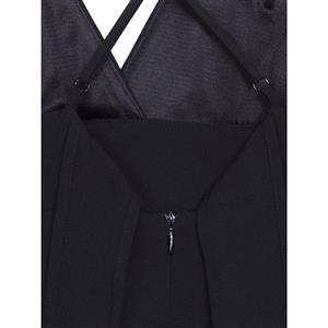 Elegant Women's Black V Neck Backless Braces Wide Legs Jumpsuit N14057