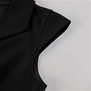 Black Vintage A-Line Dress with Red Belt and Contrasting Buttons - Sleeveless Shift Dress for Women N23822