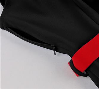 Black Vintage A-Line Dress with Red Belt and Contrasting Buttons - Sleeveless Shift Dress for Women N23822