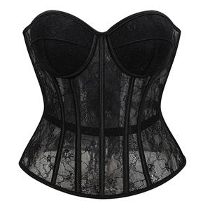 Black Strapless Corset Top - Heart-shaped Bustier with Lace-up Back and Boning N237845